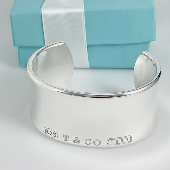 Medium 6.5" Tiffany & Co 1837 Extra Wide Cuff Bracelet in Sterling Silver - Picture 1 of 7